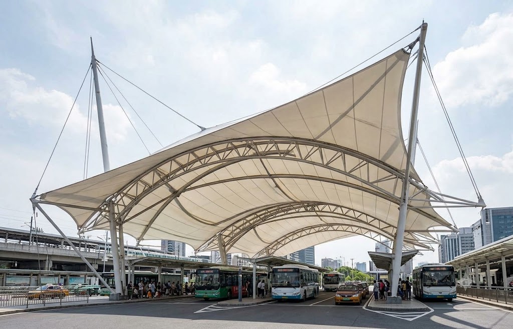 Modern Tensile Membrane Structure Shelter For Public Transportation Facilities And Bus Stations By Lonsun Tex.