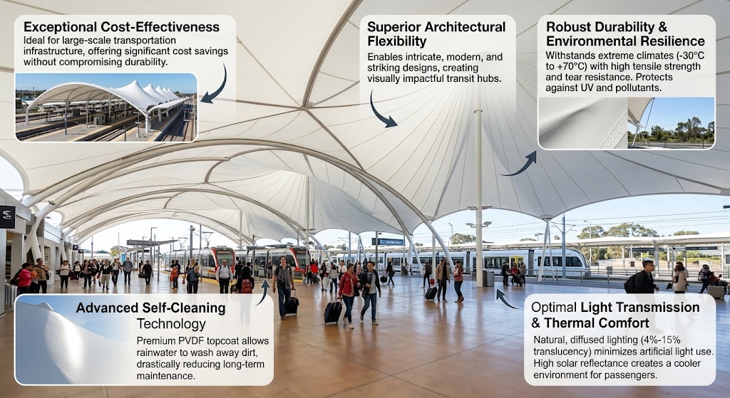 Lonsun Tex Custom Transportation Facility Membrane Structure For Transit Hubs And Railway Stations