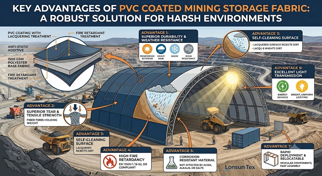 Durable Pvc Coated Mining Storage Fabric For Industrial Bulk Shelters