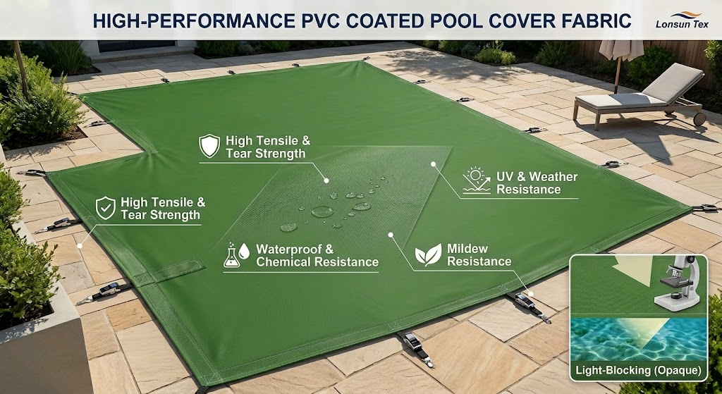 Durable Pvc Coated Pool Cover Fabric With High Tensile Strength And Uv Protection
