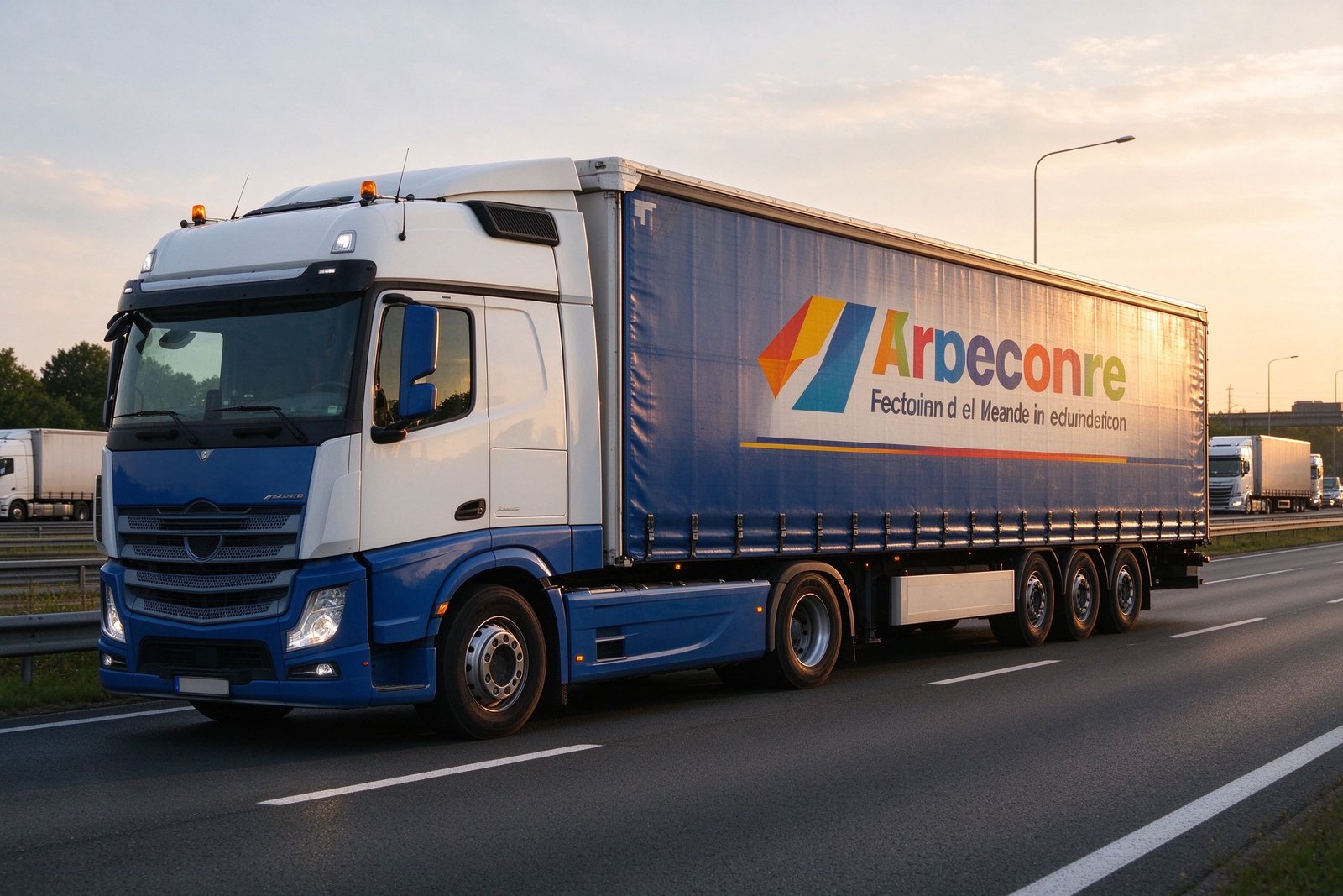 Curtainsider SemiTrailer With Printed Branding On European Highway